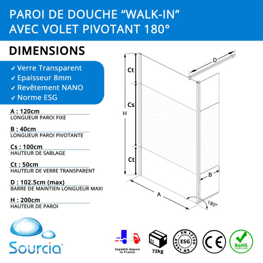 Paroi Fixe 120 cm + Volet Mobile 40 cm -  Sable