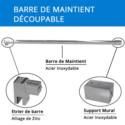 Paroi de douche fixe + retour sur fixe avec volet pivotant 30 cm pour salle de bain PMR